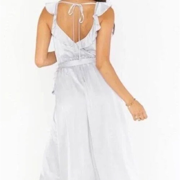 NWT / NIP Show Me Your Mumu Samantha Dress Samantha Ruffle Wrap Dress SILVER LUX - Picture 4 of 7